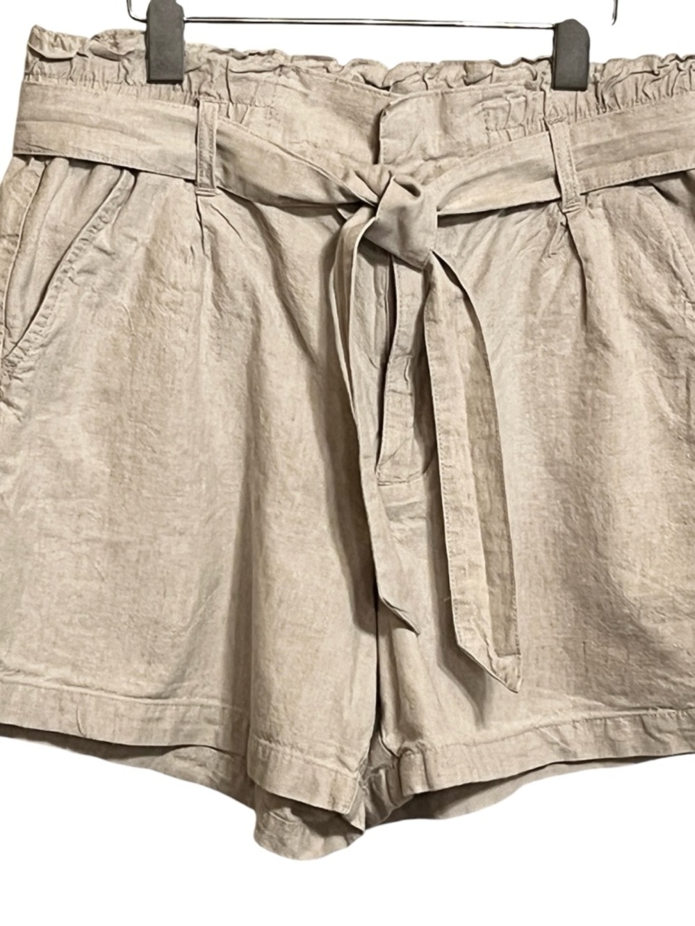 Jag High Rise Belted Pleat Paper Bag Short In Oatmeal Women’s 14 Linen Cotton - Picture 2 of 10